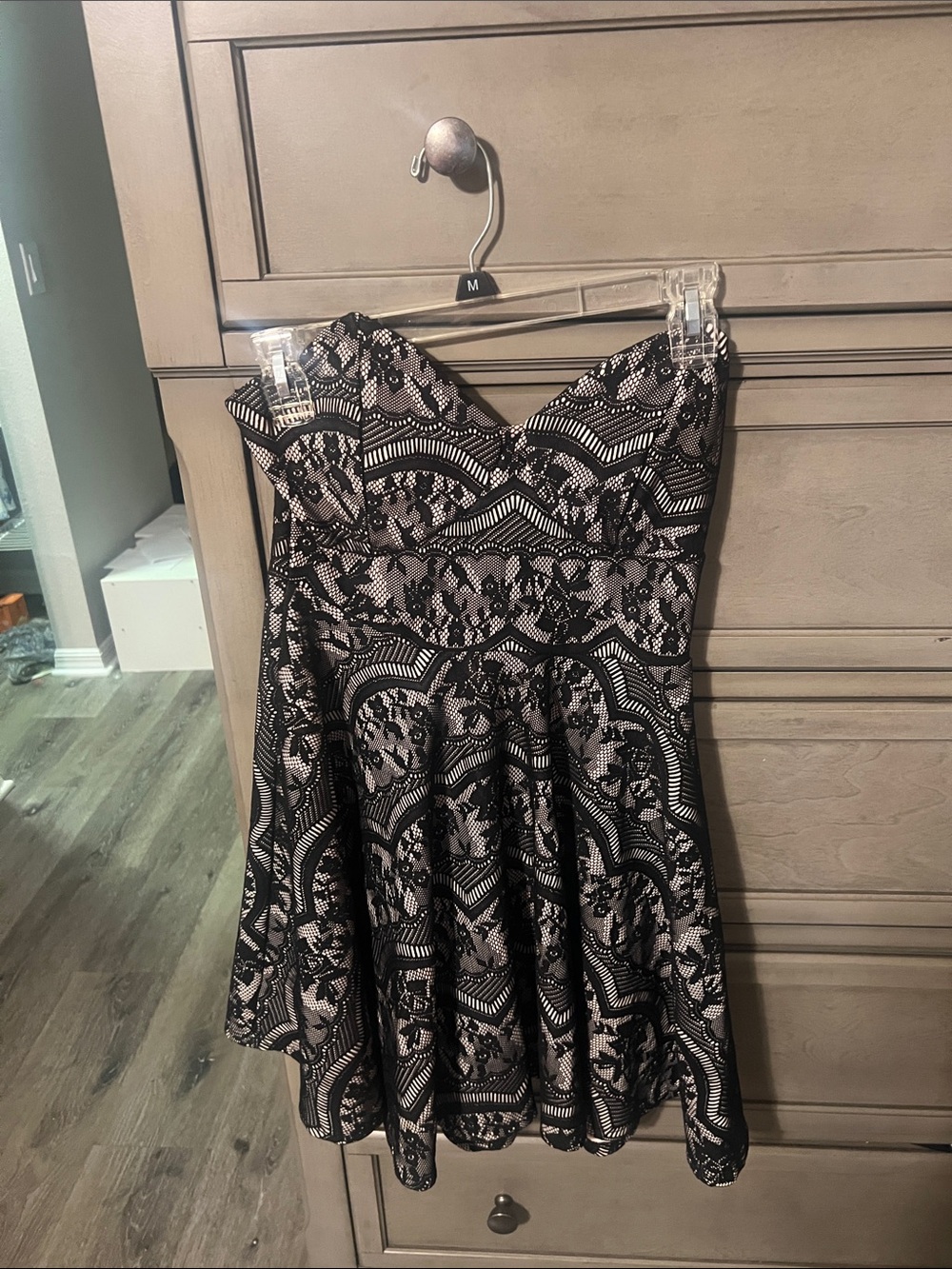 Trac Black Lace-Overlay Strapless Cocktail Dress